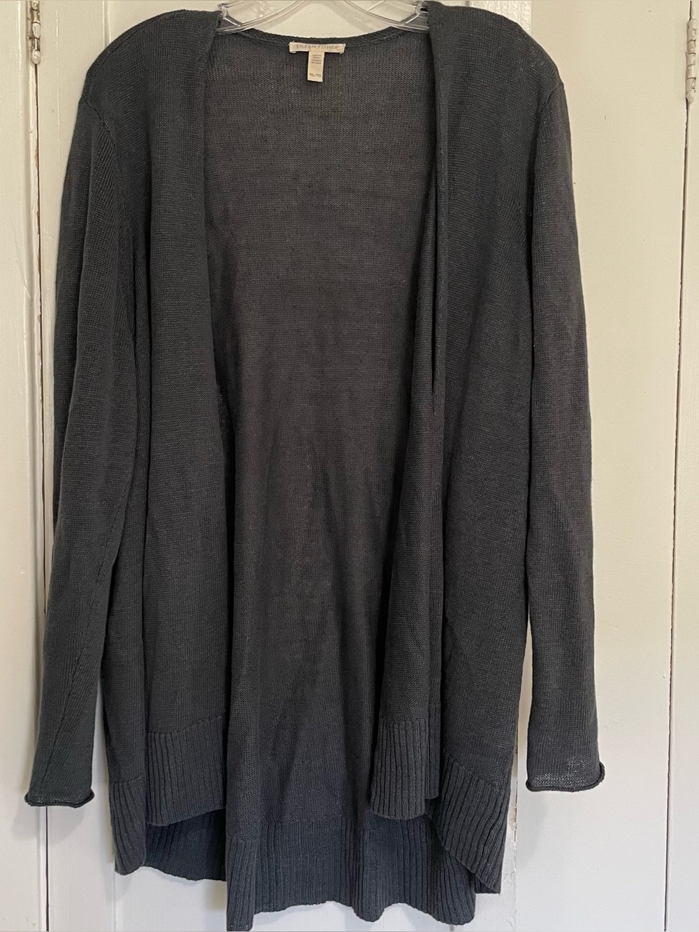 Eileen Fisher Open-Front Dark Gray Women's organic Linen Cardigan xl